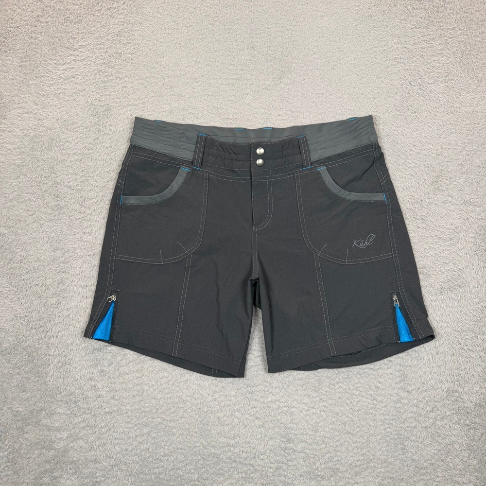 Kuhl Women Gray Blue Mesh Gusset Hiking Performance Shorts Size 12 Stretch